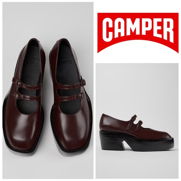 Camper Shoes - NWOT Camper Billie Platform Mary Jane Heeled Leather Shoes in Burgundy